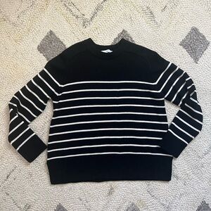 Zara Womens Black and White Striped Crewneck Sweater
